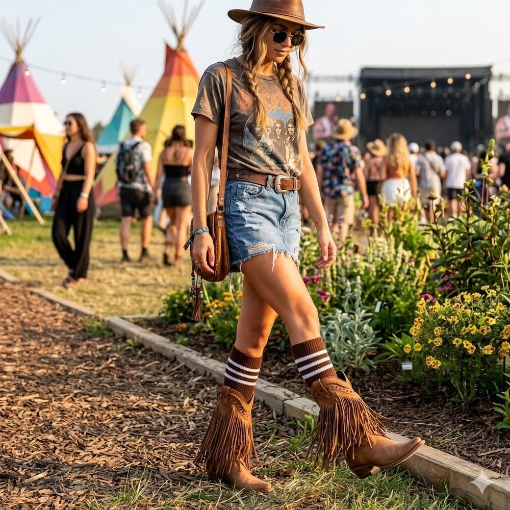 Liberty Black Tan Leather‎ Fringe Western Boots LB-71124 Studded Pointed Toe 8